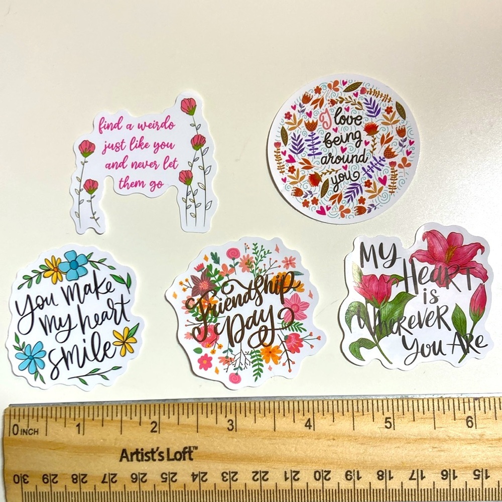 10/$10 or $1 BUNDLE: 5 Flowery Love Messages Vibes Stickers WATERPROOF! ♥️ 🌻🌼